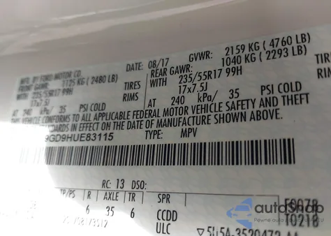 2017 Ford Escape Se from USA, damaged, VIN 1FMCU9GD9HUE83115